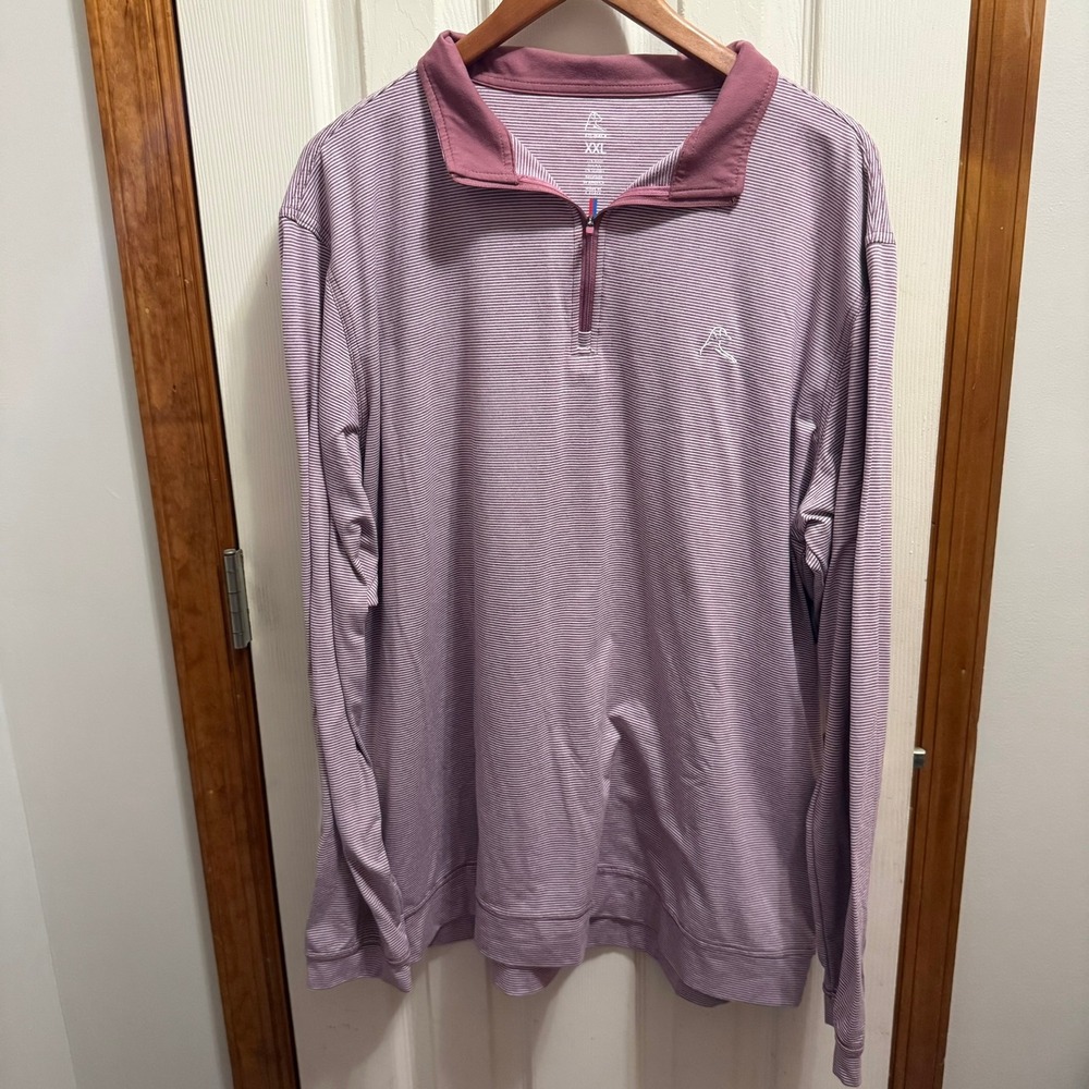 Rhoback Striped 1/4 Zip Mens XXL Purple White Performance Golf Shirt Minor FLAW
